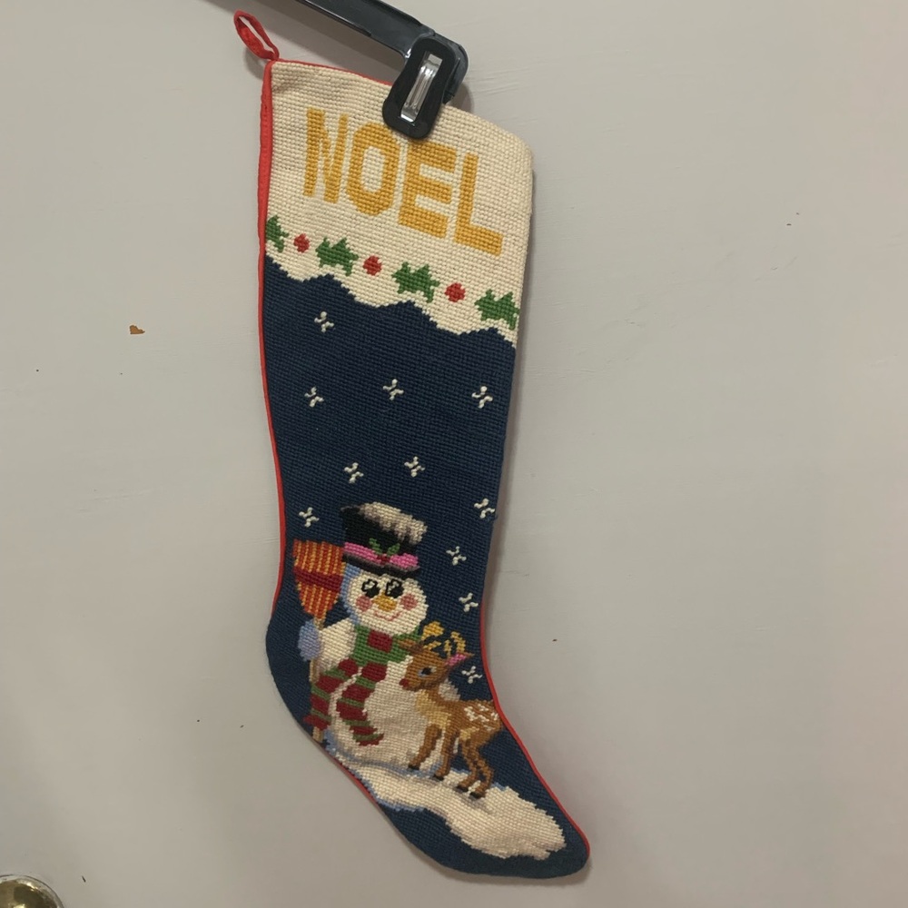 Vintage Holiday Christmas Needlepoint Stocking